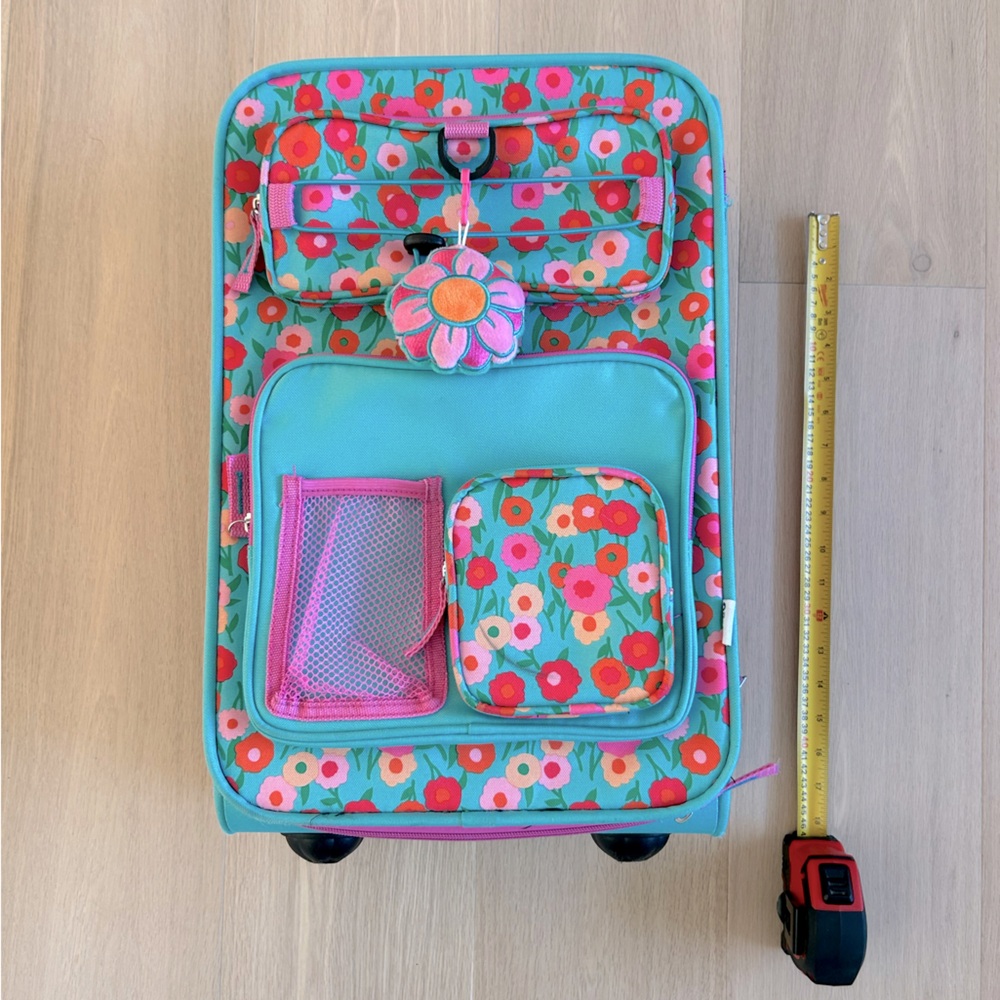 Rolling Suitcase with Floral Pink and Green Accents